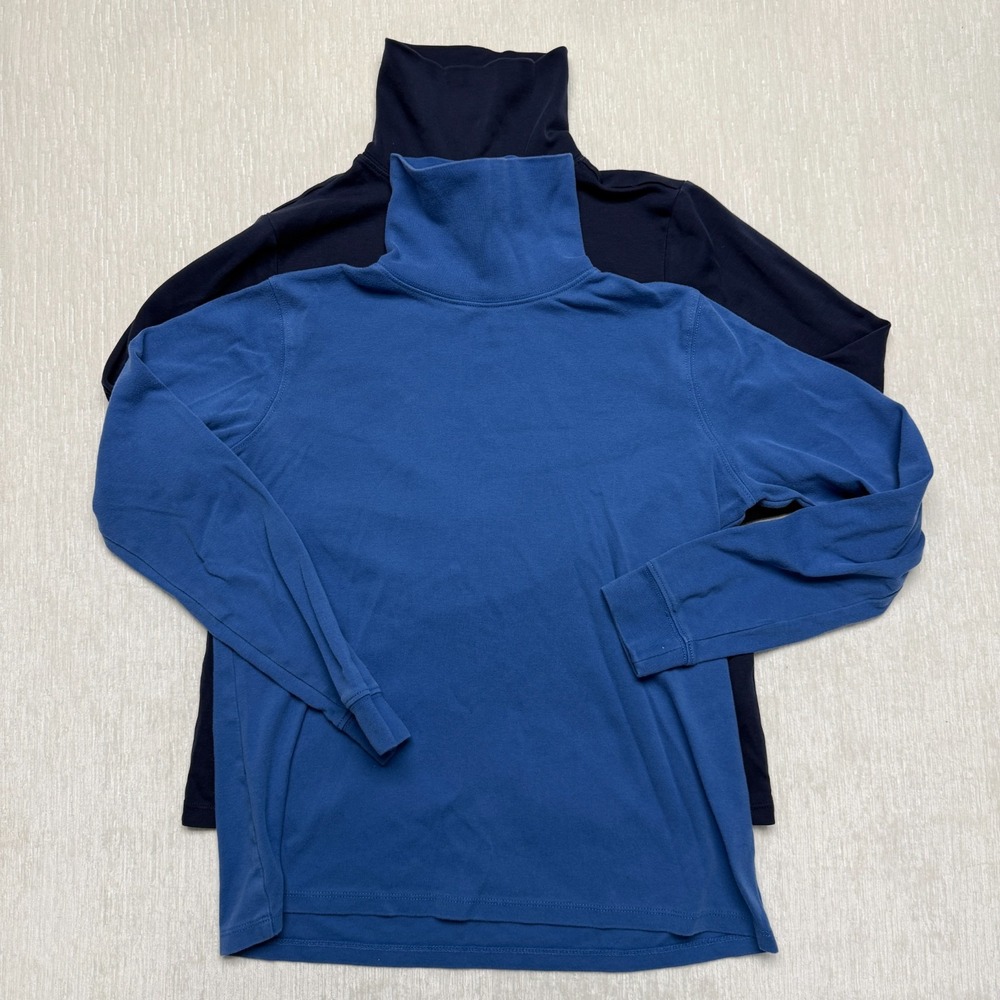 L.L. Bean Turtleneck Lot 2 Shirt Womens XS Navy Blue Supima Cotton Classic Basic